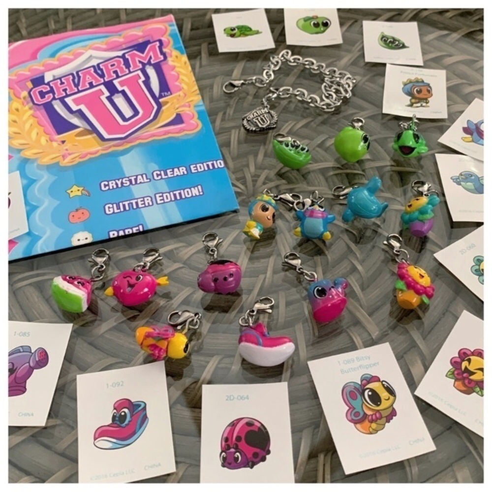 2016 Rare Lot 15 CharmU Logo Charms Bracelet Figures Doll Stickers Blind Bag TRU